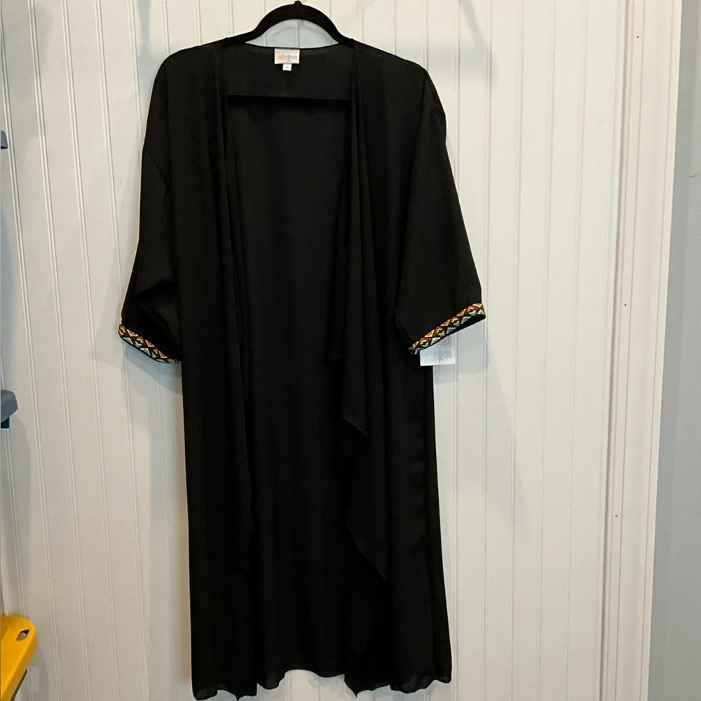 ❄️ LuLaRoe | Shirley Black Kimono Cardigan with Embroidered Trim Medium